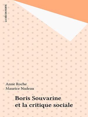 cover image of Boris Souvarine et la critique sociale